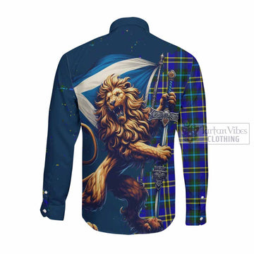 Hope Tartan Family Crest Long Sleeve Button Shirt with Scottish Majestic Lion