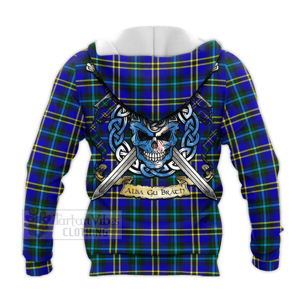 Tartan Vibes Clothing Hope Tartan Knitted Hoodie with Family Crest Celtic Skull Style