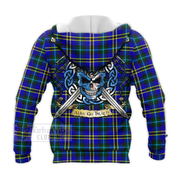 Hope Tartan Knitted Hoodie with Family Crest Celtic Skull Style