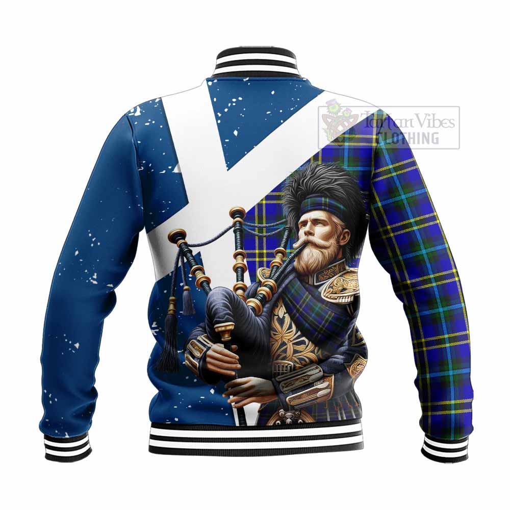 Tartan Vibes Clothing Hope Tartan Baseball Jacket with Family Crest Scottish Bagpiper Vibes