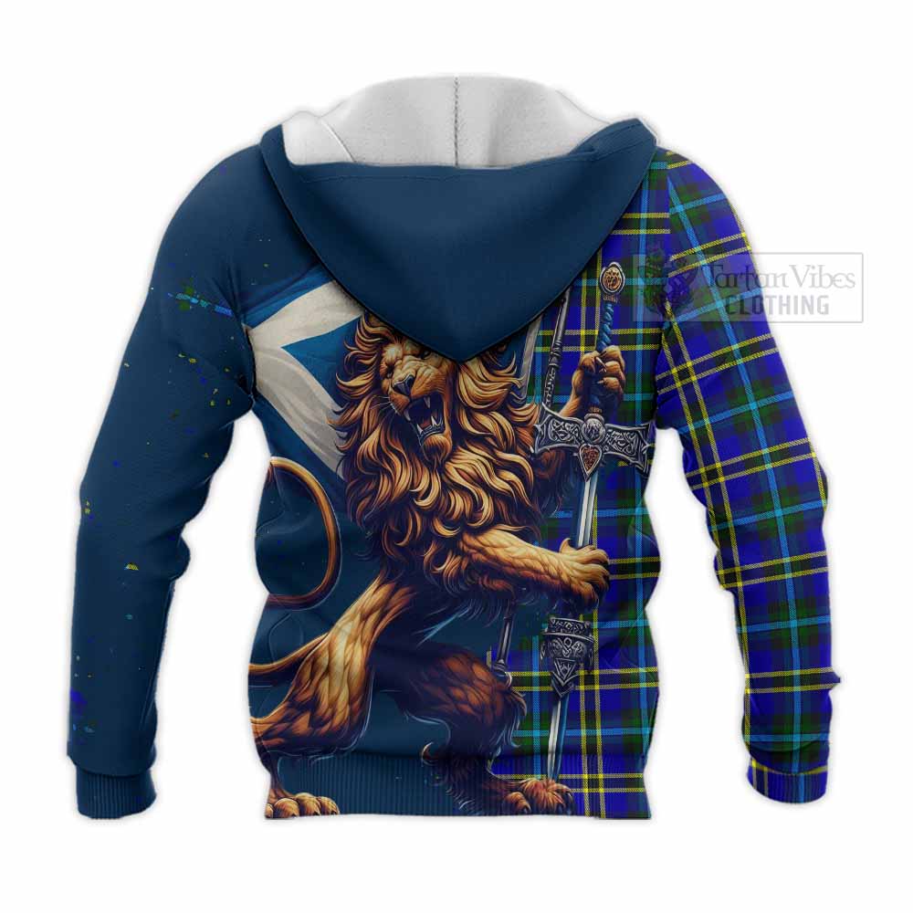 Tartan Vibes Clothing Hope Tartan Family Crest Knitted Hoodie with Scottish Majestic Lion