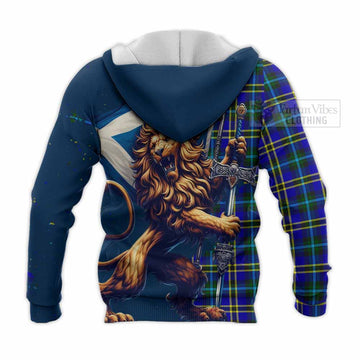 Hope Tartan Family Crest Knitted Hoodie with Scottish Majestic Lion