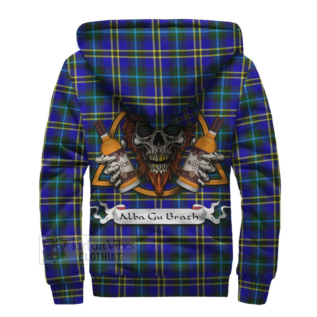 Tartan Vibes Clothing Hope Tartan Sherpa Hoodie with Family Crest and Bearded Skull Holding Bottles of Whiskey