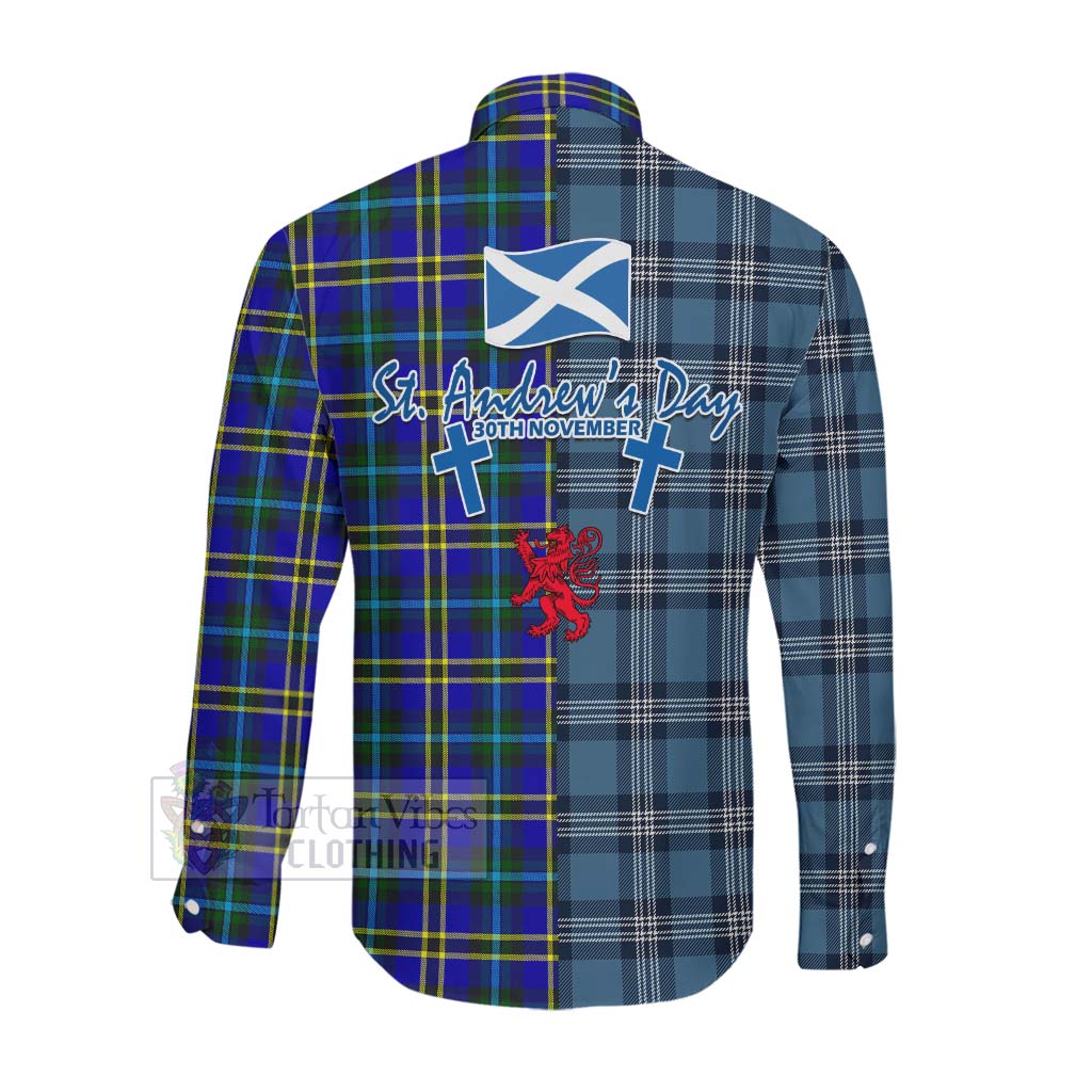 Tartan Vibes Clothing Hope Tartan Long Sleeve Button Shirt Happy St. Andrew's Day Half Tartan Style