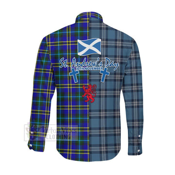 Hope Tartan Long Sleeve Button Shirt Happy St. Andrew's Day Half Tartan Style