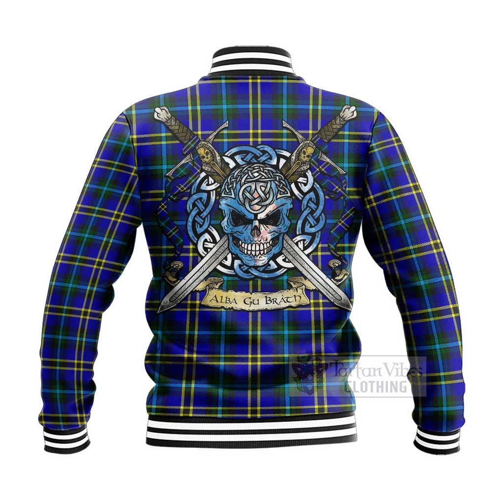 Tartan Vibes Clothing Hope Tartan Baseball Jacket with Family Crest Celtic Skull Style