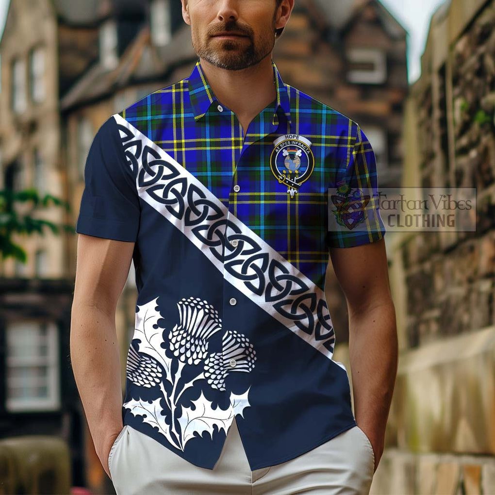 Tartan Vibes Clothing Hope Tartan Short Sleeve Button Shirt Featuring Thistle and Scotland Map