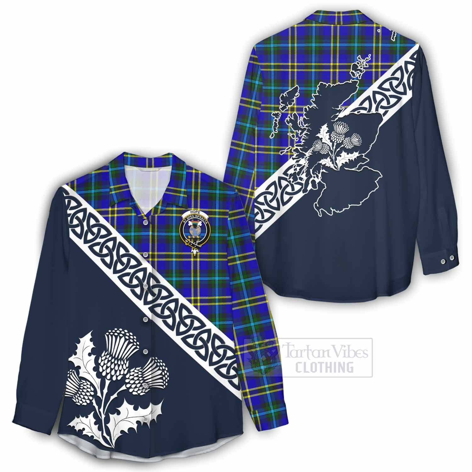 Tartan Vibes Clothing Hope Tartan Women's Casual Shirt Featuring Thistle and Scotland Map