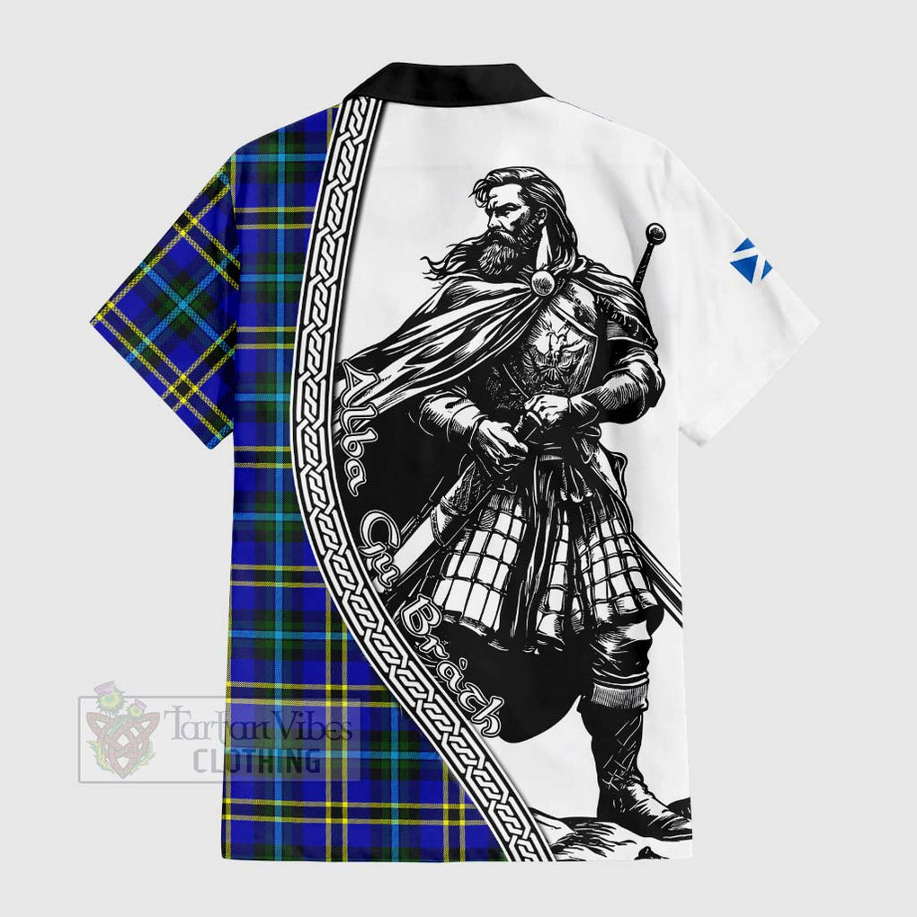 Tartan Vibes Clothing Hope Tartan Clan Crest Short Sleeve Button Shirt with Highlander Warrior Celtic Style