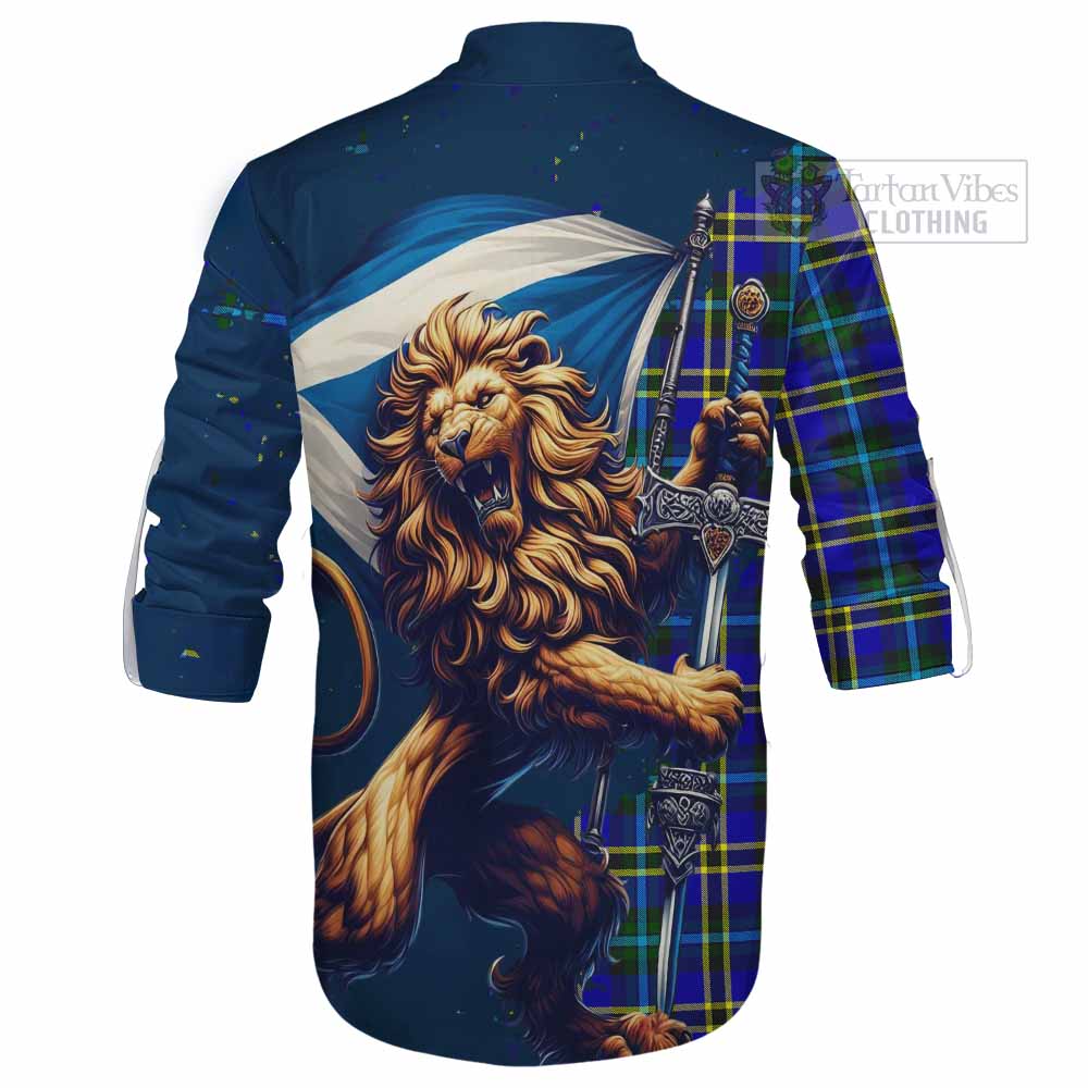 Tartan Vibes Clothing Hope Tartan Family Crest Ghillie Kilt Shirt with Scottish Majestic Lion