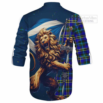 Hope Tartan Family Crest Ghillie Kilt Shirt with Scottish Majestic Lion