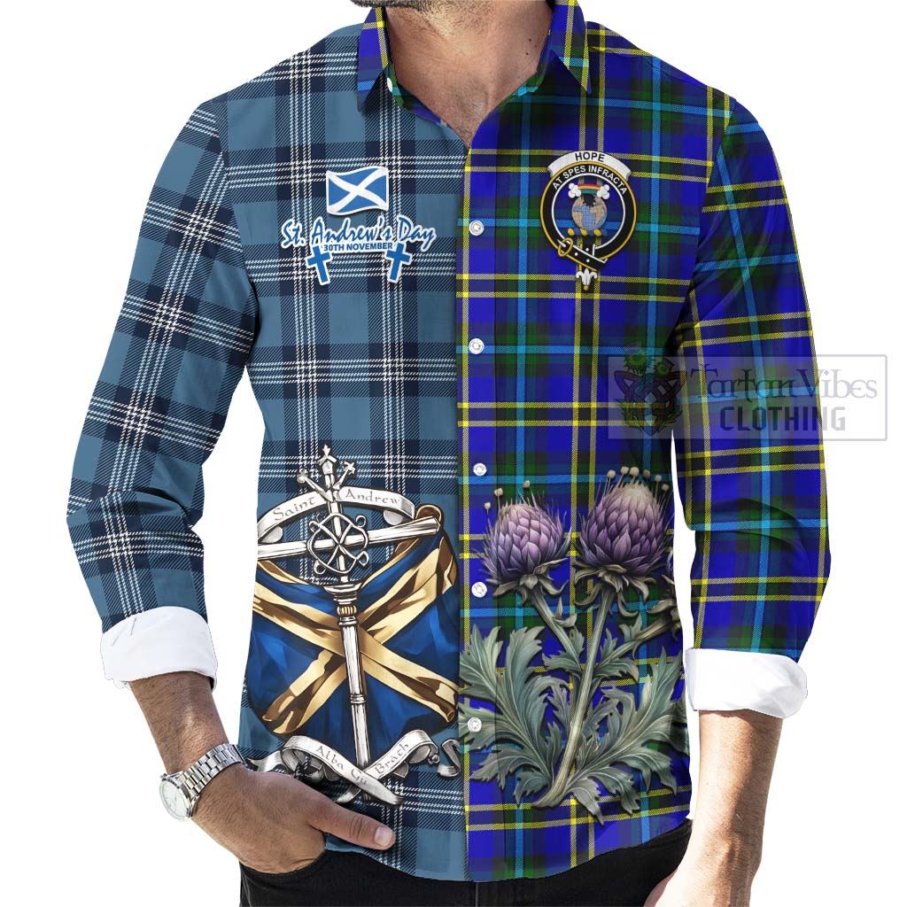 Tartan Vibes Clothing Hope Tartan Long Sleeve Button Shirt Happy St. Andrew's Day Half Tartan Style