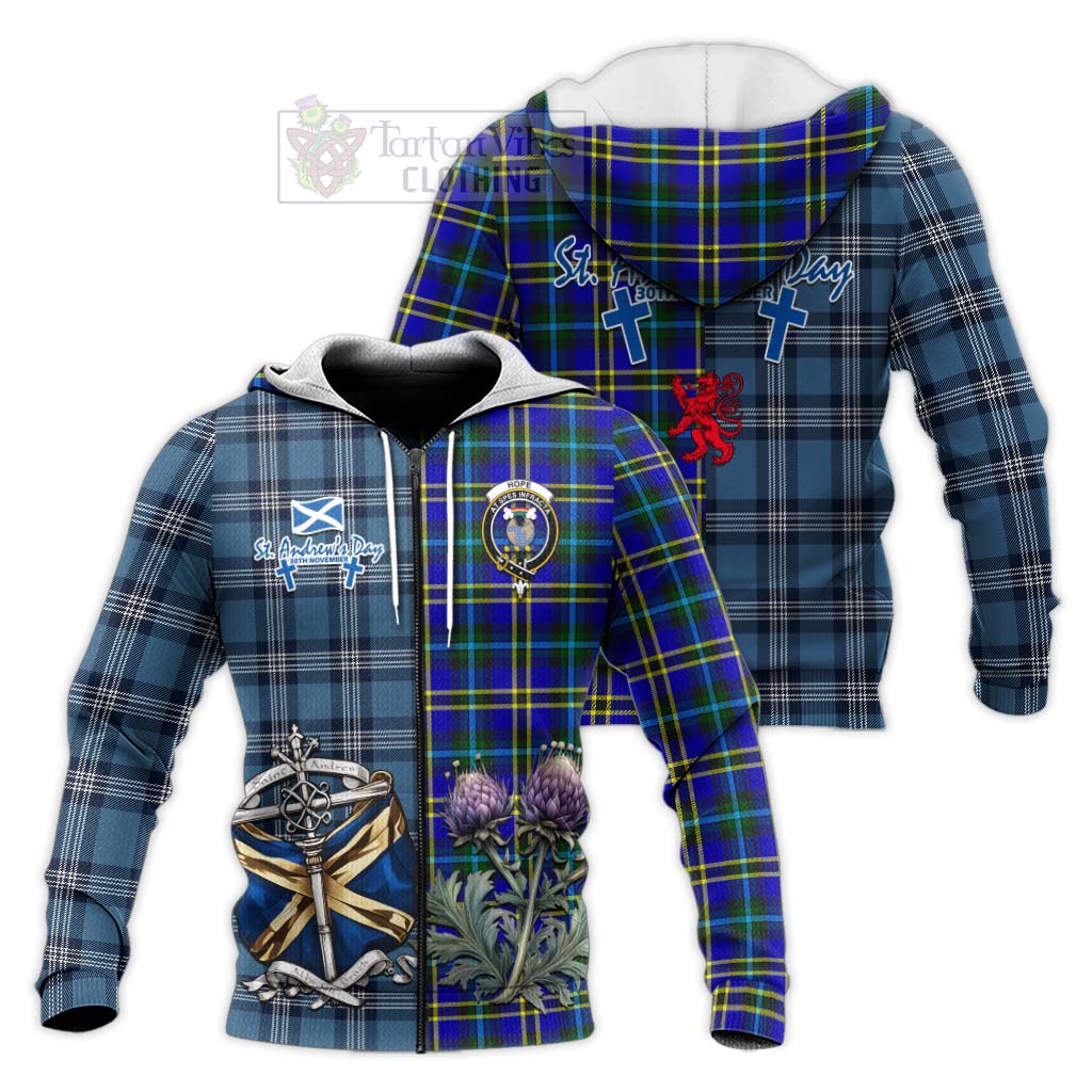 Tartan Vibes Clothing Hope Tartan Knitted Hoodie Happy St. Andrew's Day Half Tartan Style