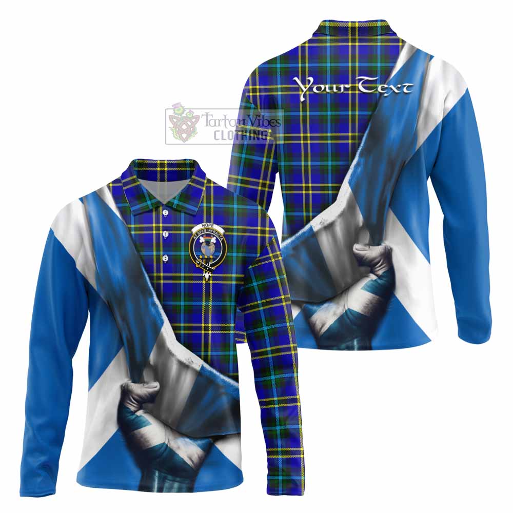 Tartan Vibes Clothing Hope Tartan Long Sleeve Polo Shirt with Family Crest Scotland Patriotic Style