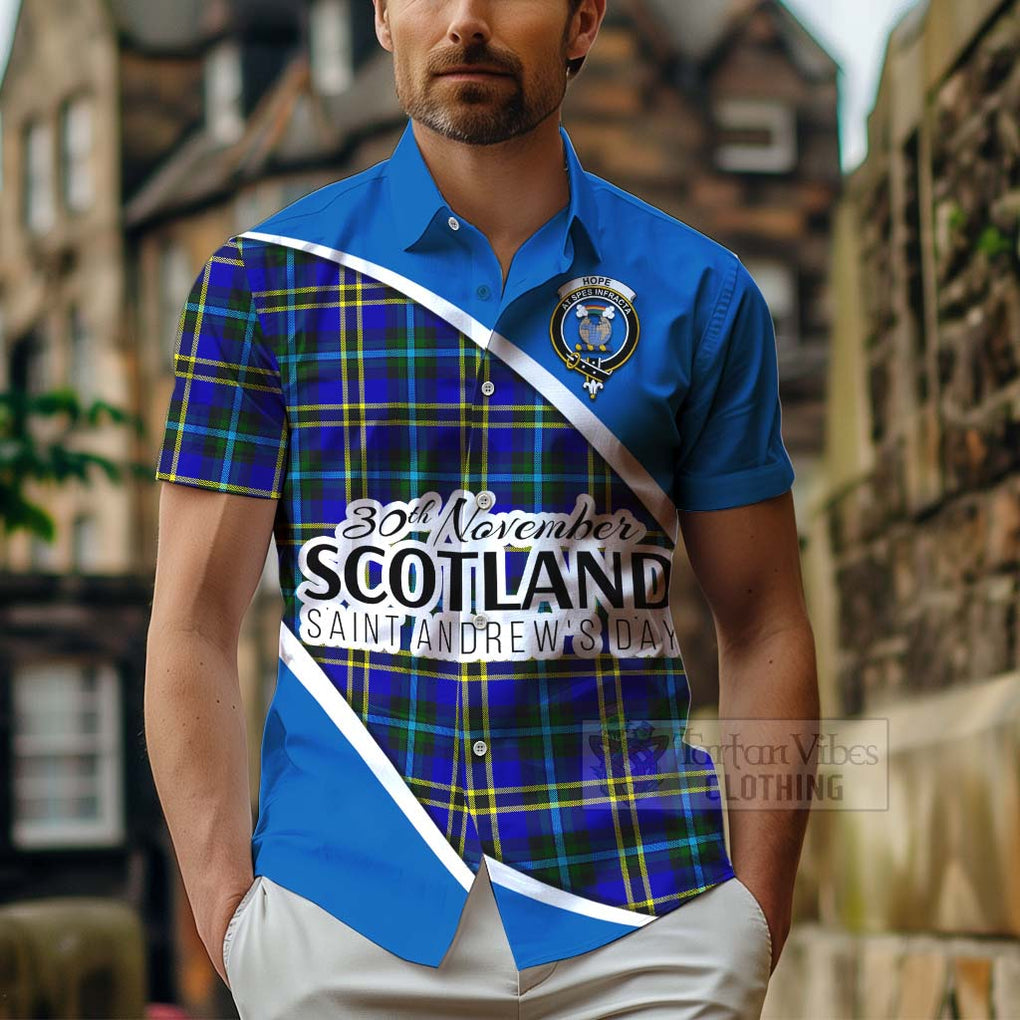 Tartan Vibes Clothing Hope Family Crest Tartan Short Sleeve Button Shirt Celebrate Saint Andrew's Day in Style