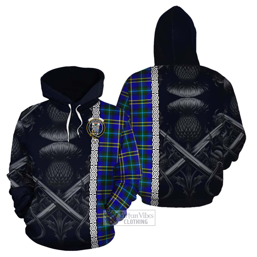 Tartan Vibes Clothing Hope Tartan Cotton Hoodie with Family Crest Cross Sword Thistle Celtic Vibes