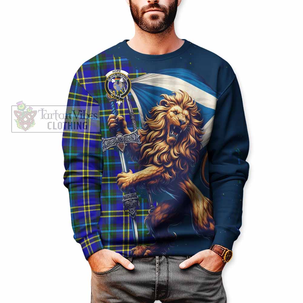 Tartan Vibes Clothing Hope Tartan Family Crest Sweatshirt with Scottish Majestic Lion