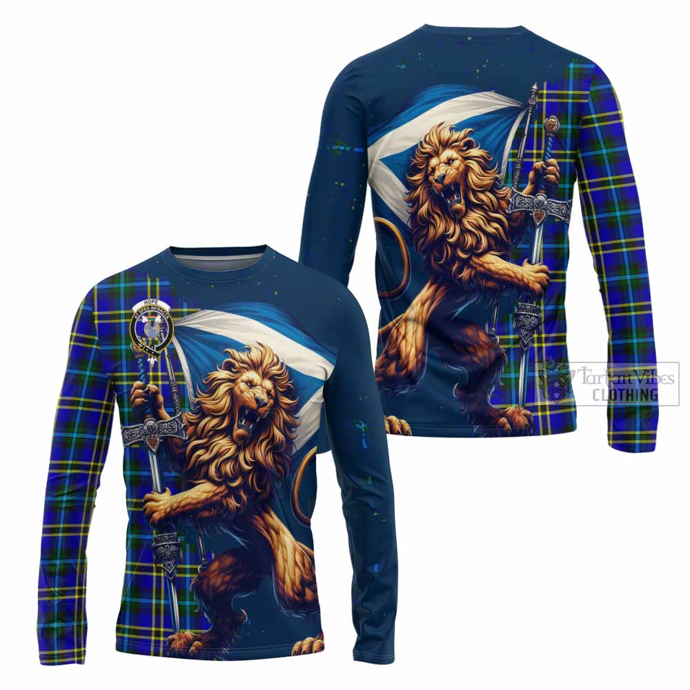 Tartan Vibes Clothing Hope Tartan Family Crest Long Sleeve T-Shirt with Scottish Majestic Lion