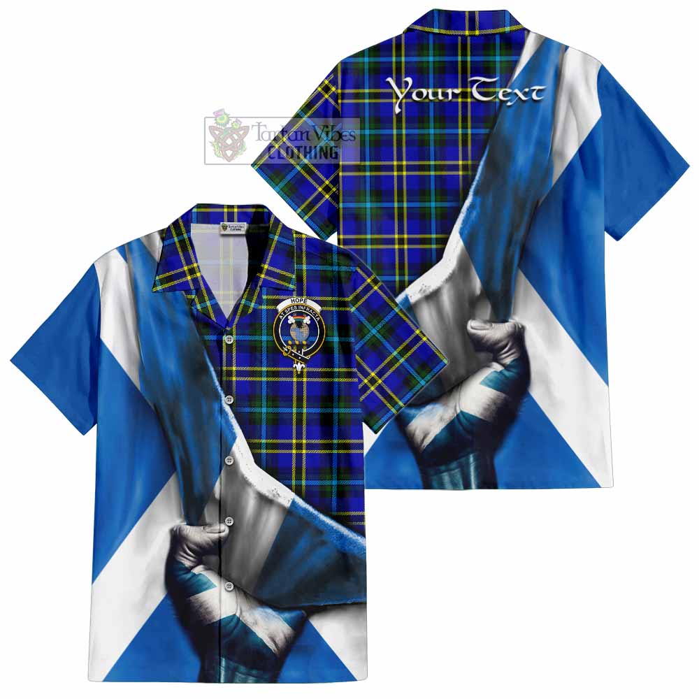 Tartan Vibes Clothing Hope Tartan Short Sleeve Button Shirt with Family Crest Scotland Patriotic Style