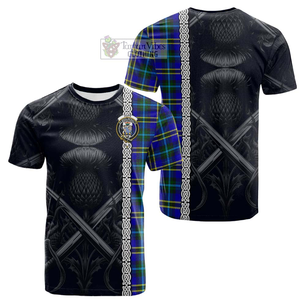 Tartan Vibes Clothing Hope Tartan Cotton T-shirt with Family Crest Cross Sword Thistle Celtic Vibes