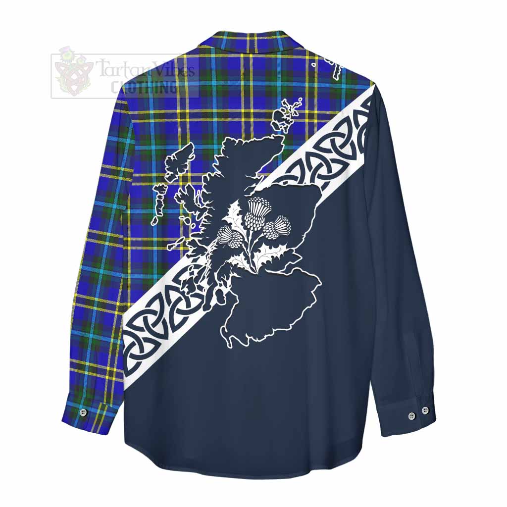 Tartan Vibes Clothing Hope Tartan Women's Casual Shirt Featuring Thistle and Scotland Map