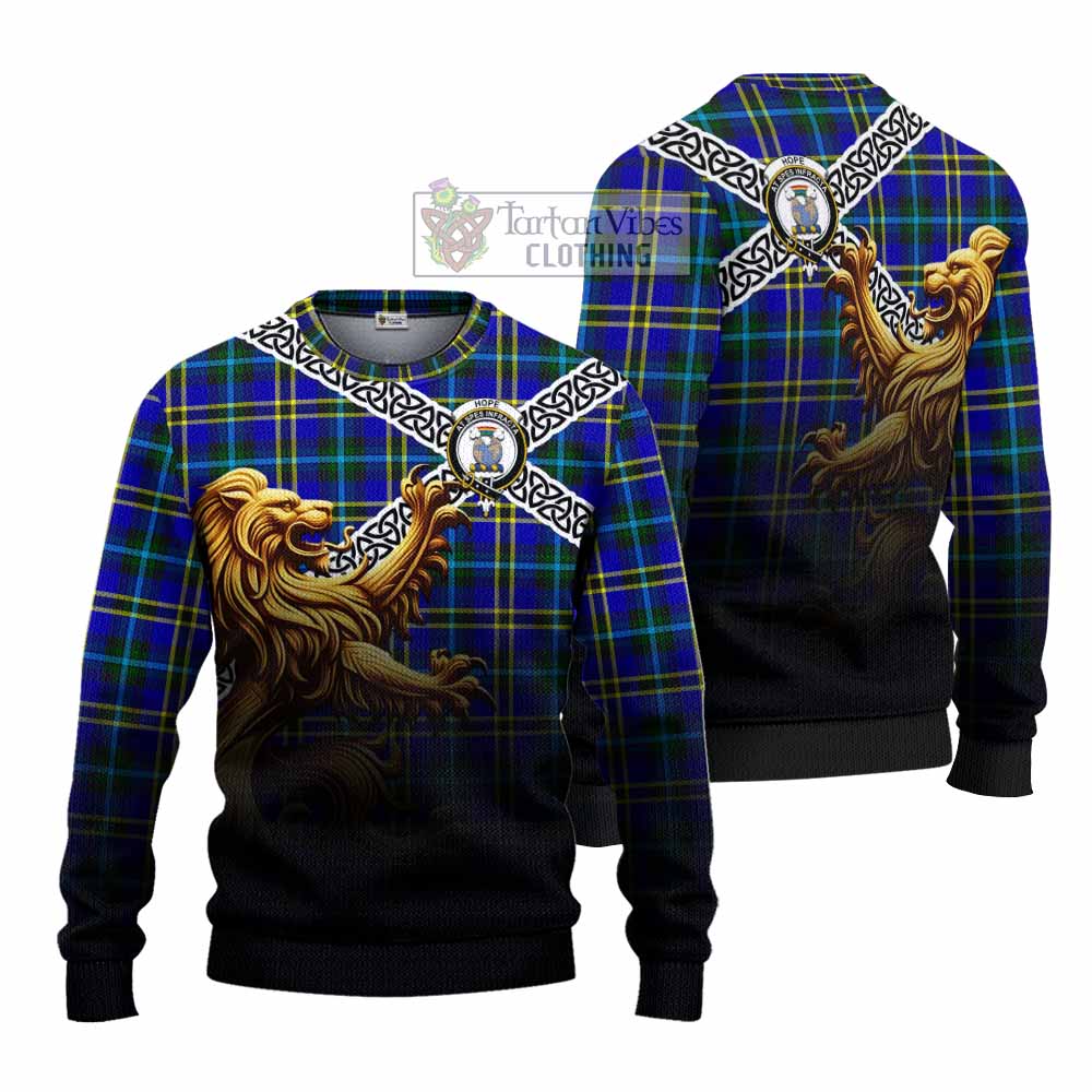 Hope Crest Tartan Knitted Sweater with Golden Lion Emblem Celtic Style - Tartan Vibes Clothing