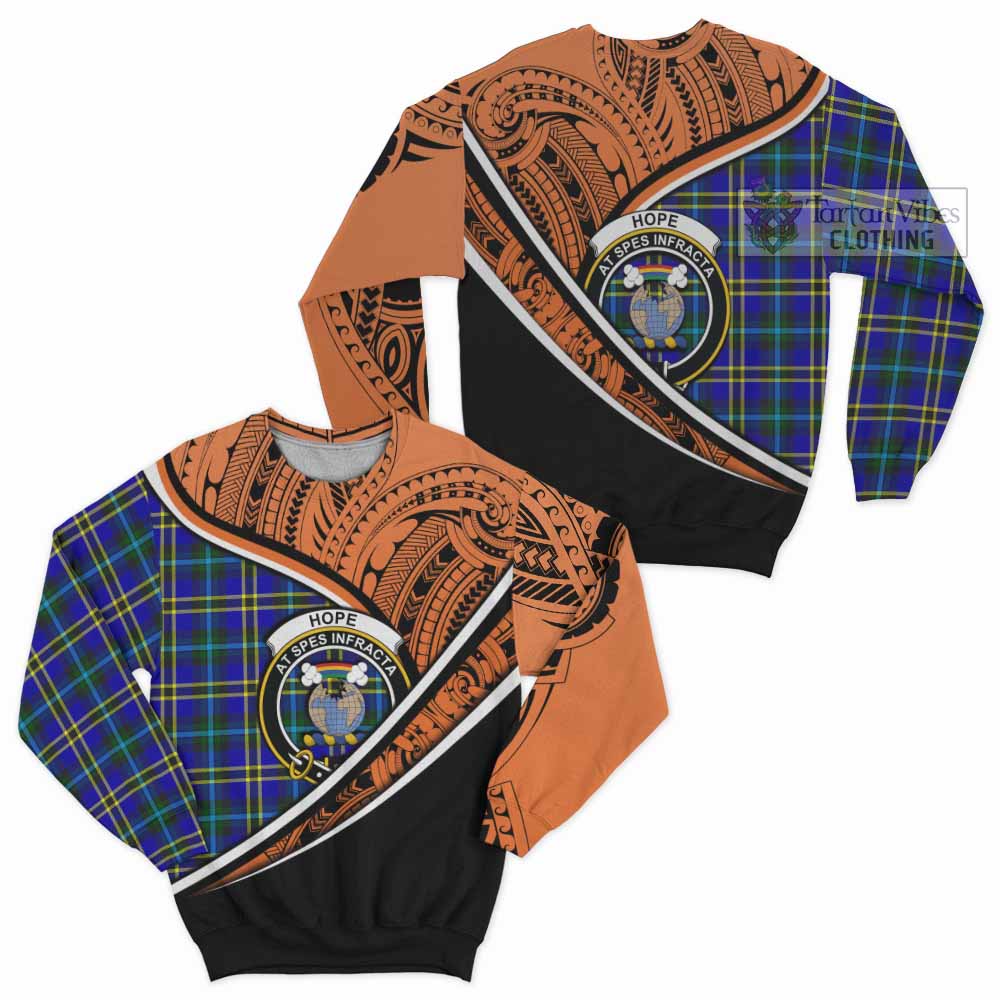 Tartan Vibes Clothing Hope Crest Tartan Sweatshirt with Maori Tattoo Style - Orange Version