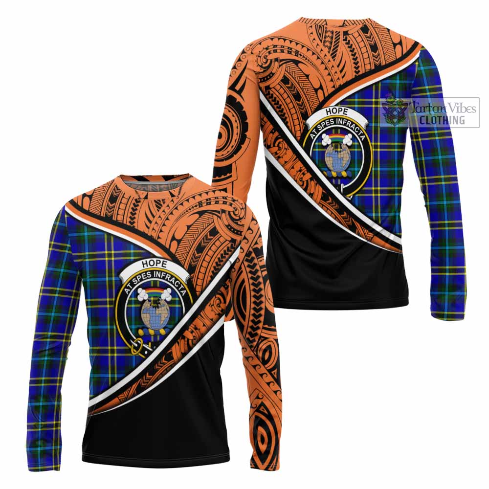 Tartan Vibes Clothing Hope Crest Tartan Long Sleeve T-Shirt with Maori Tattoo Style - Orange Version