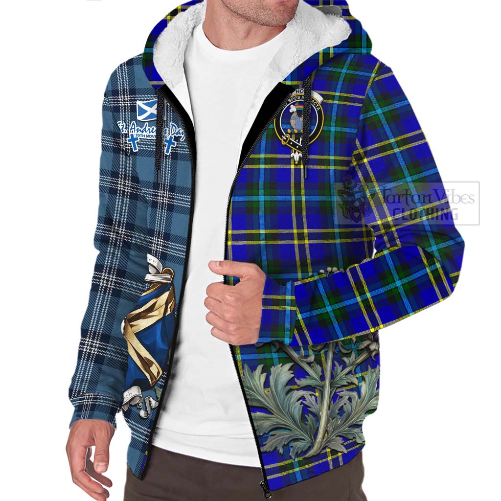 Tartan Vibes Clothing Hope Tartan Sherpa Hoodie Happy St. Andrew's Day Half Tartan Style