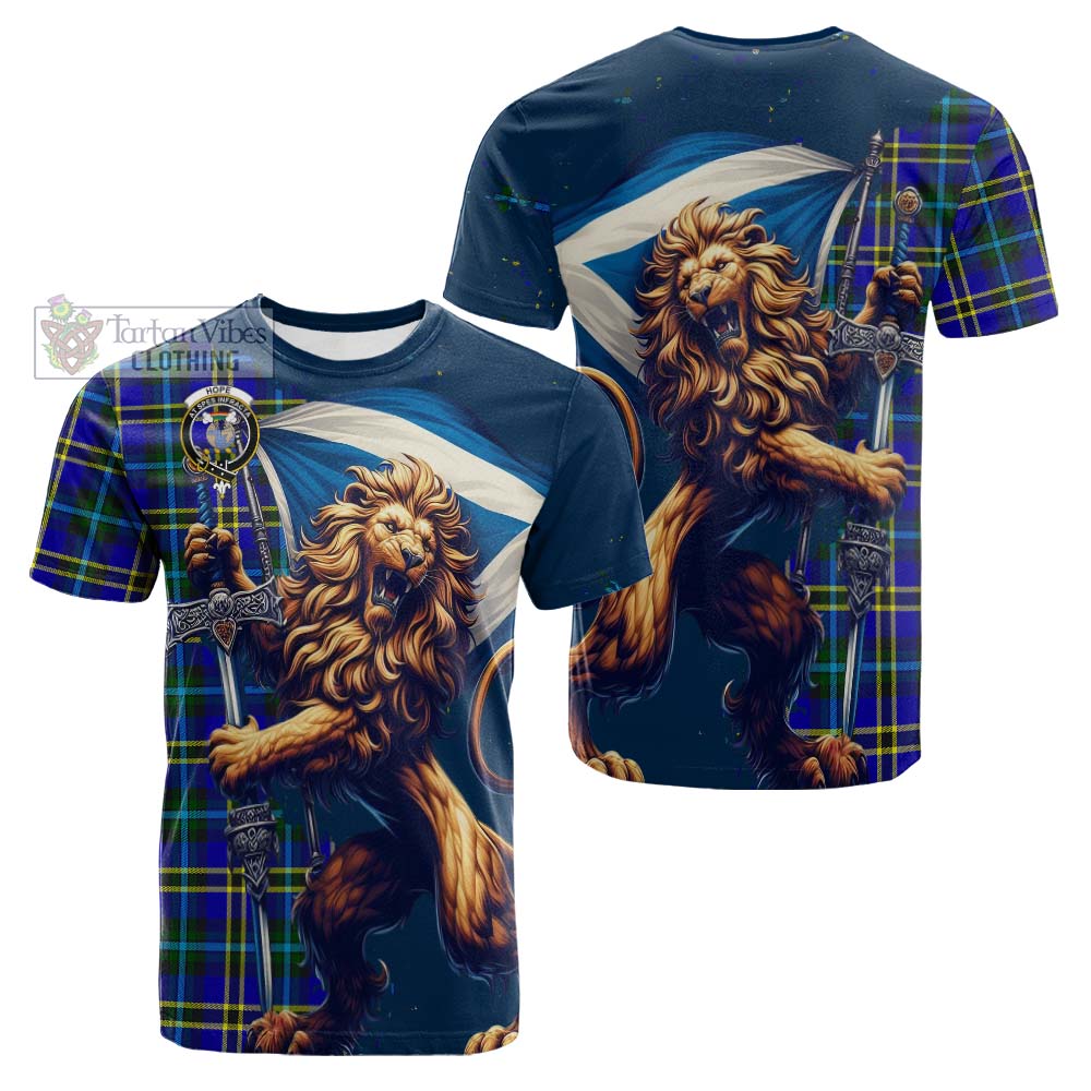 Tartan Vibes Clothing Hope Tartan Family Crest Cotton T-shirt with Scottish Majestic Lion