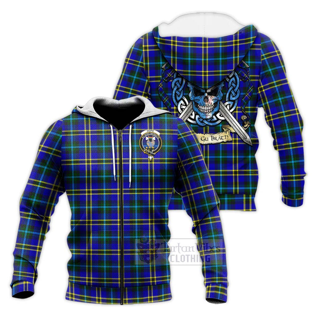 Tartan Vibes Clothing Hope Tartan Knitted Hoodie with Family Crest Celtic Skull Style