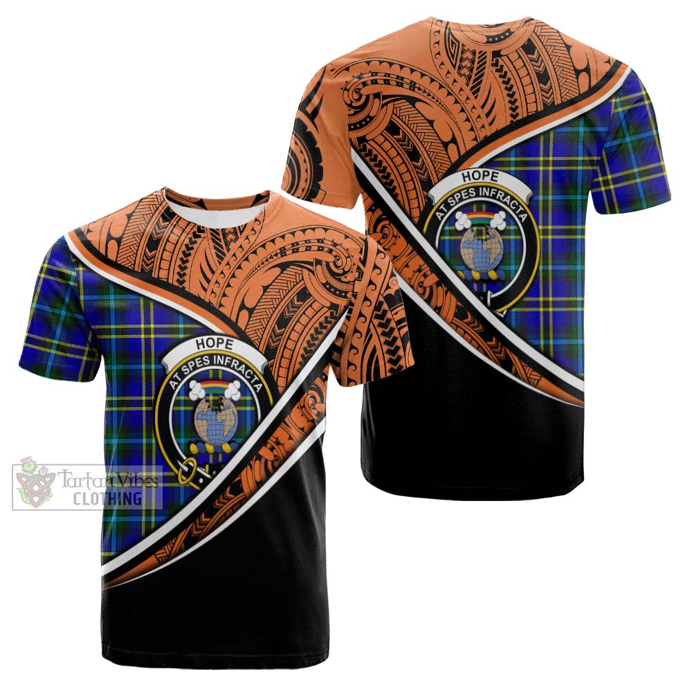 Tartan Vibes Clothing Hope Crest Tartan Cotton T-shirt with Maori Tattoo Style - Orange Version