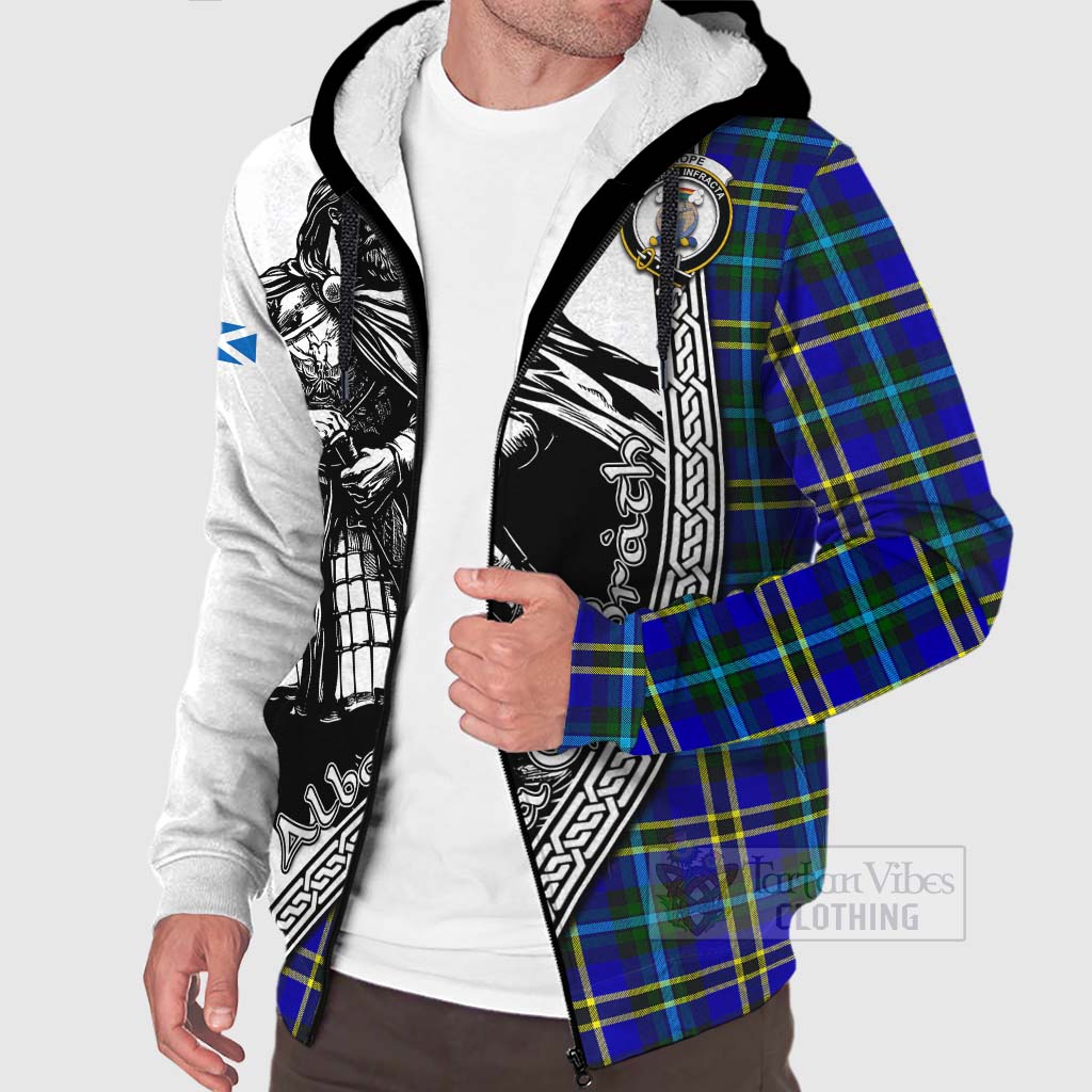 Tartan Vibes Clothing Hope Tartan Clan Crest Sherpa Hoodie with Highlander Warrior Celtic Style