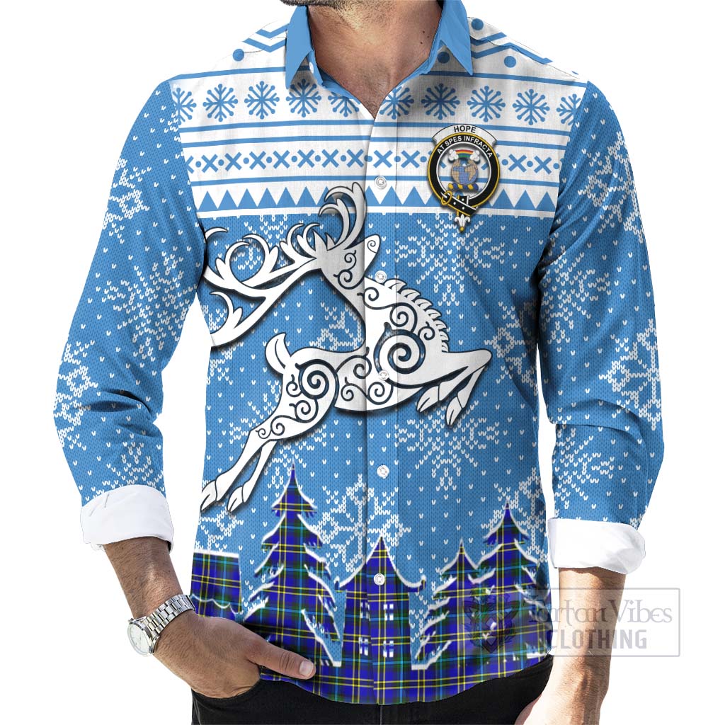 Tartan Vibes Clothing Hope Clan Christmas Long Sleeve Button Shirt Celtic Reindeer Style