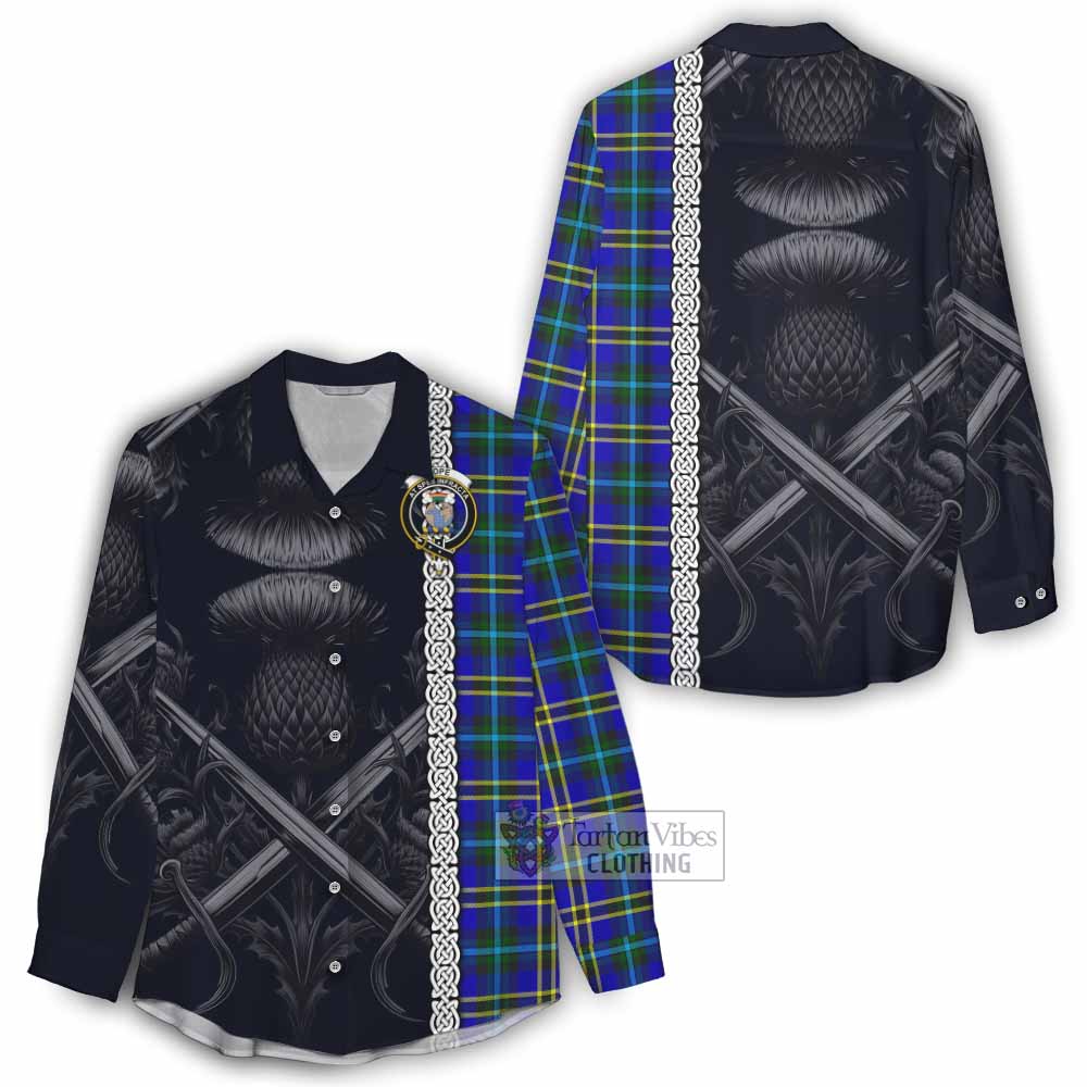 Tartan Vibes Clothing Hope Tartan Women's Casual Shirt with Family Crest Cross Sword Thistle Celtic Vibes