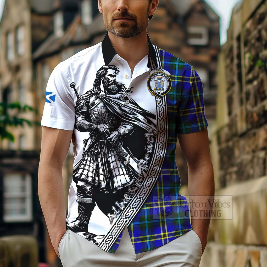 Tartan Vibes Clothing Hope Tartan Clan Crest Short Sleeve Button Shirt with Highlander Warrior Celtic Style