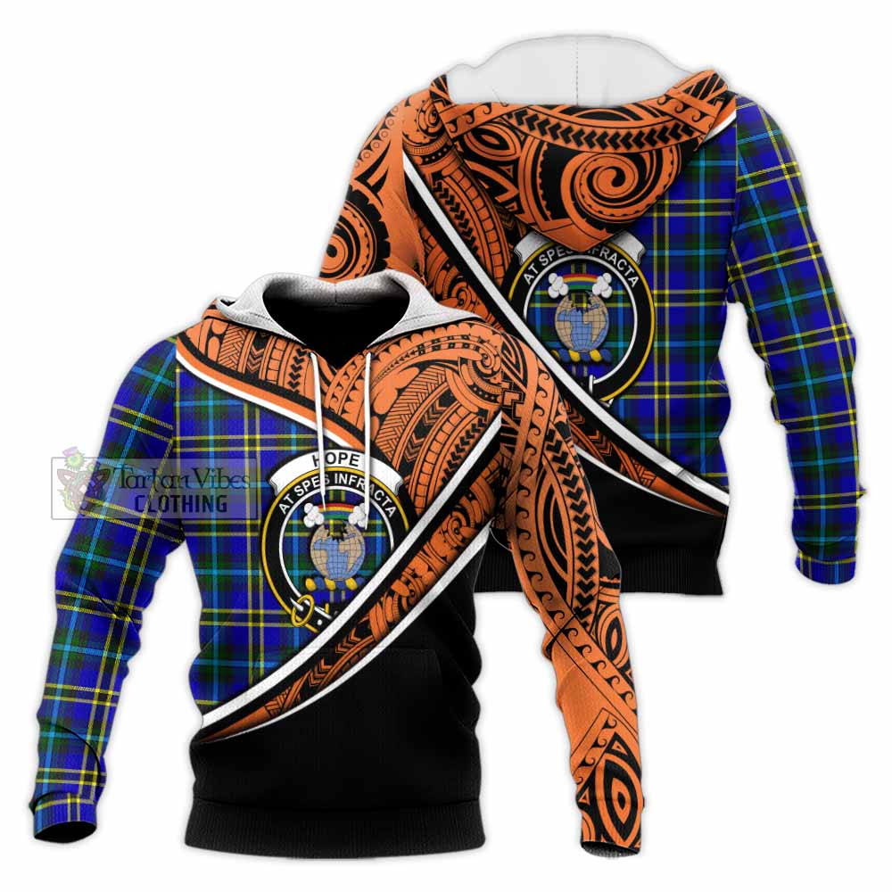 Tartan Vibes Clothing Hope Crest Tartan Knitted Hoodie with Maori Tattoo Style - Orange Version