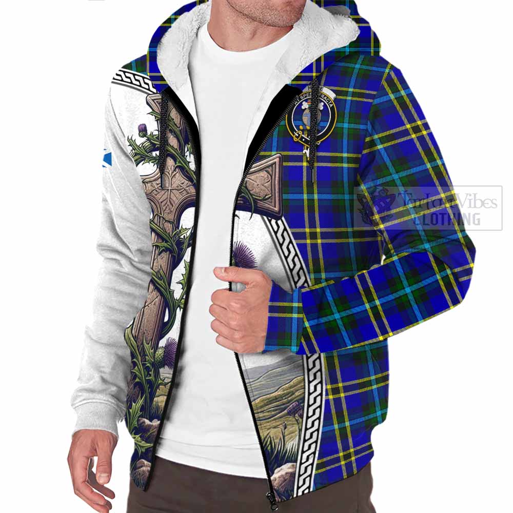 Tartan Vibes Clothing Hope Tartan Sherpa Hoodie with Family Crest and St. Andrew's Cross Accented by Thistle Vines