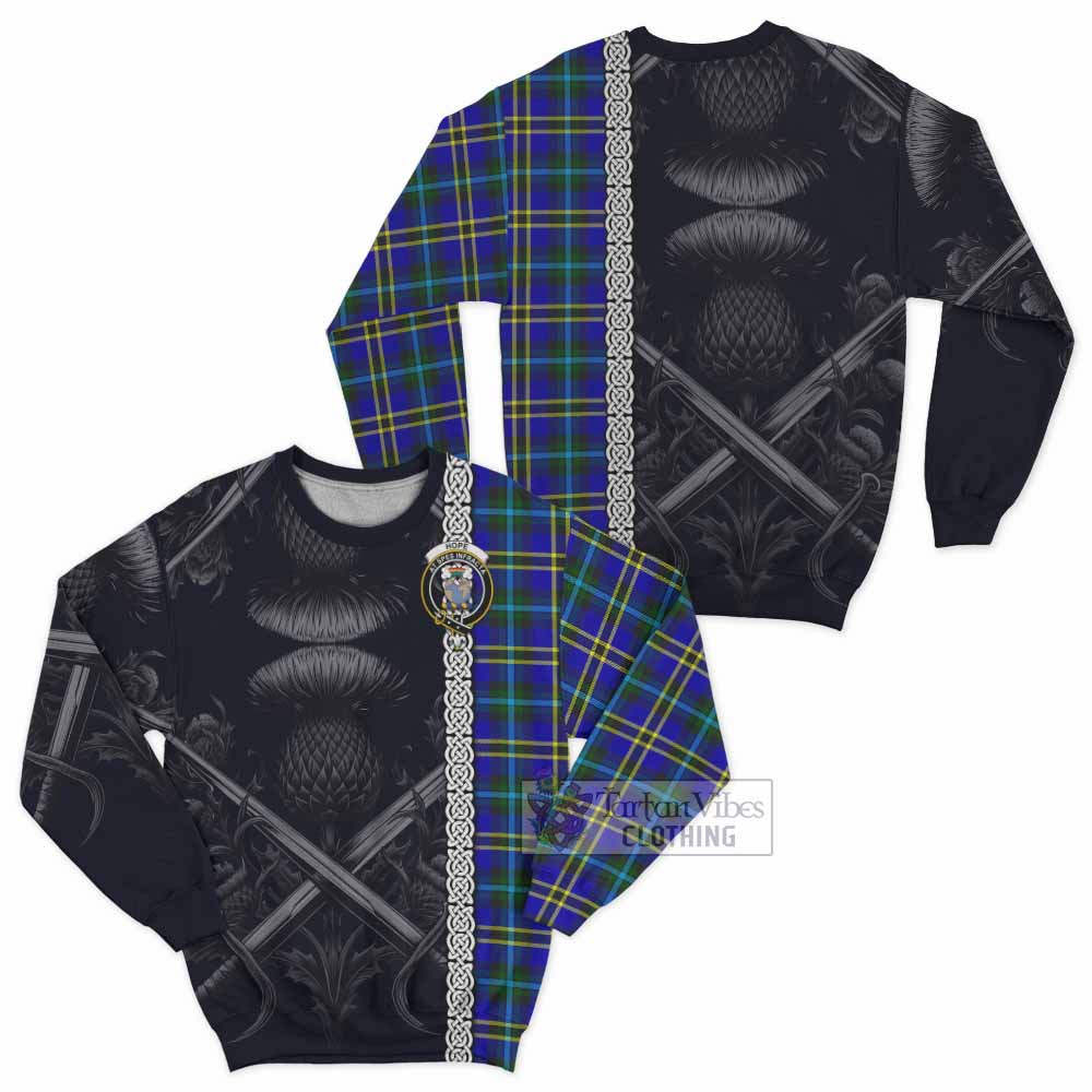 Tartan Vibes Clothing Hope Tartan Sweatshirt with Family Crest Cross Sword Thistle Celtic Vibes