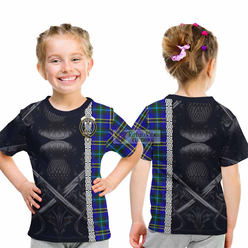 Tartan Vibes Clothing Hope Tartan Kid T-Shirt with Family Crest Cross Sword Thistle Celtic Vibes