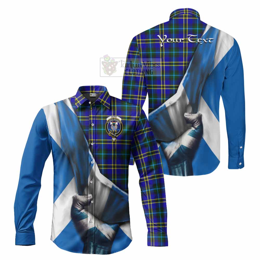 Tartan Vibes Clothing Hope Tartan Long Sleeve Button Shirt with Family Crest Scotland Patriotic Style