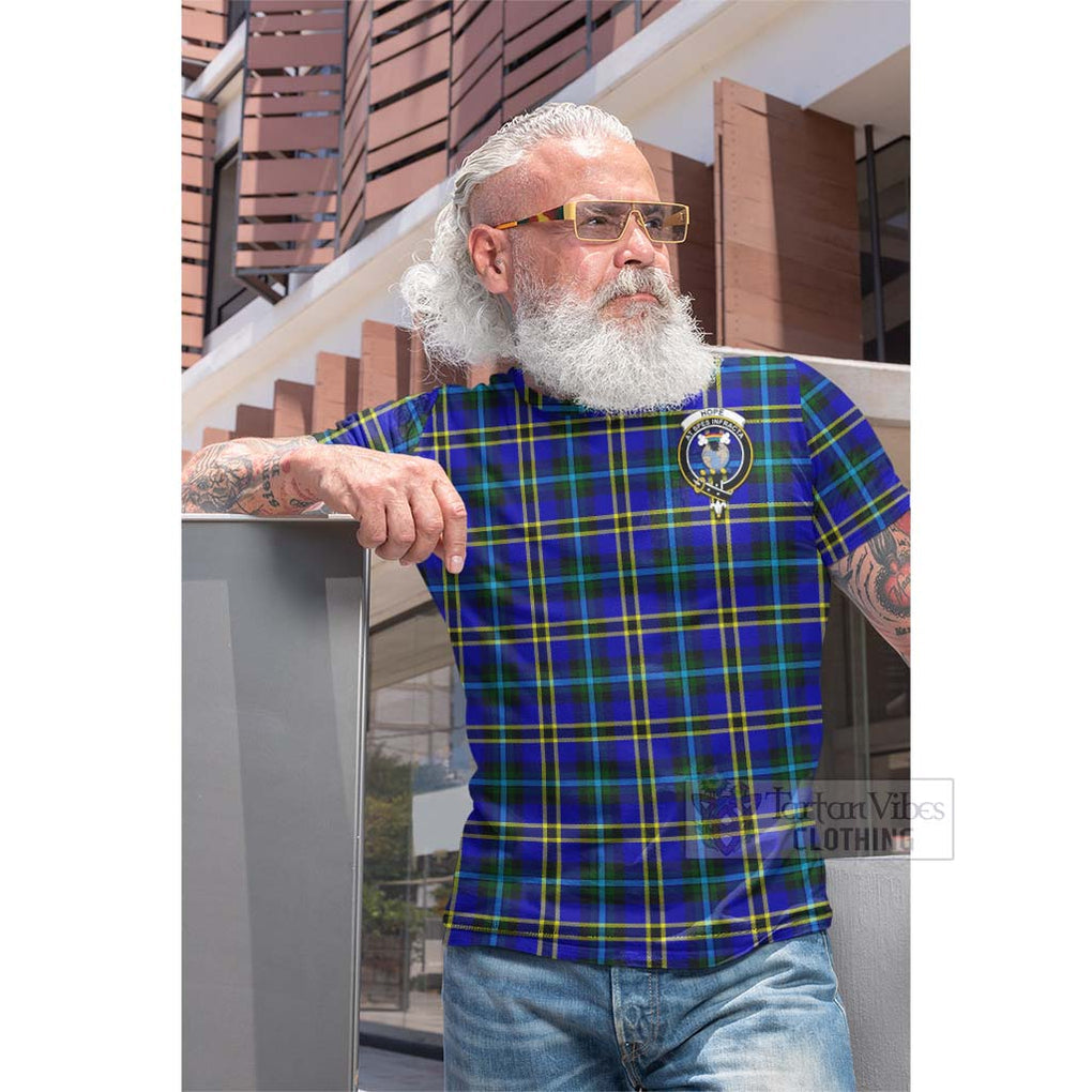 Tartan Vibes Clothing Hope Tartan Cotton T-shirt with Family Crest and Bearded Skull Holding Bottles of Whiskey