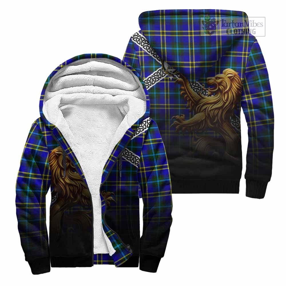 Hope Crest Tartan Sherpa Hoodie with Golden Lion Emblem Celtic Style Unisex - Tartan Vibes Clothing