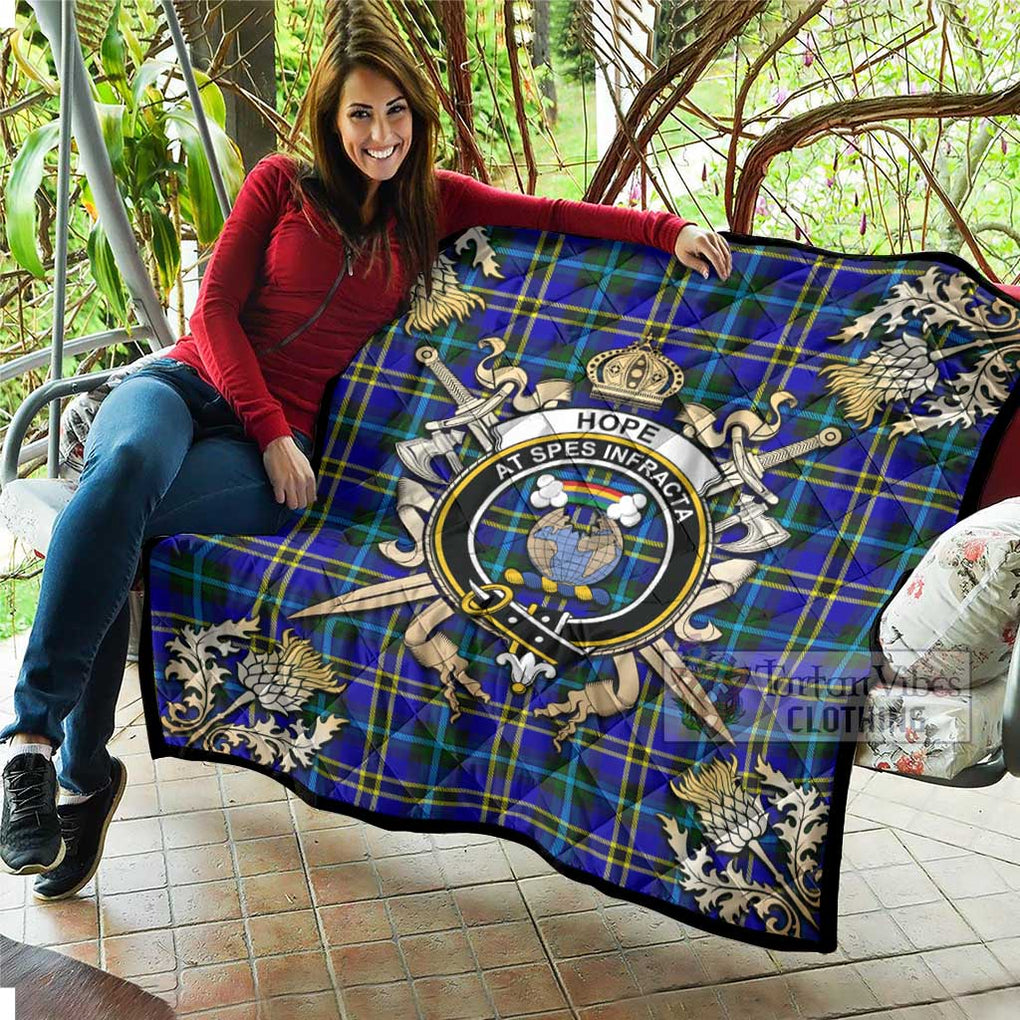 Tartan Vibes Clothing Hope Tartan Quilt with Family Crest and Scottish Golden Courage Shield