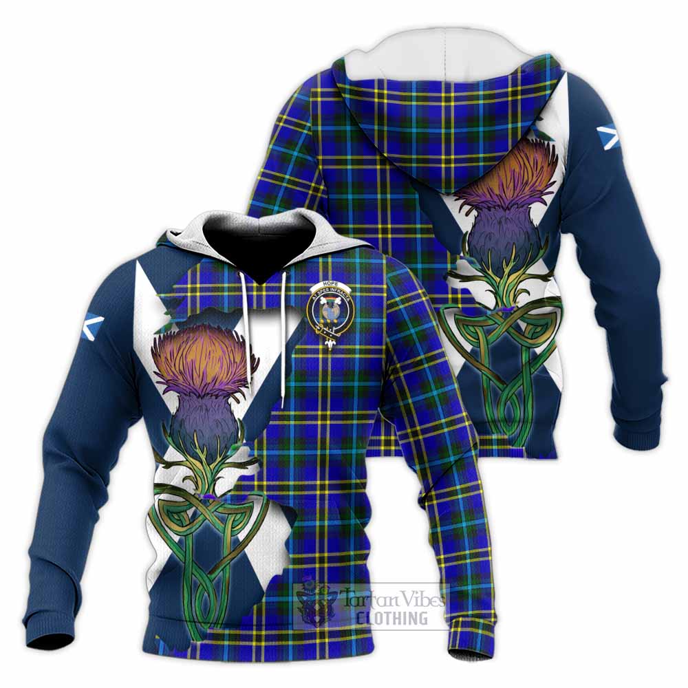 Hope Tartan Family Crest Knitted Hoodie Scottish Thistle Celtic Inspired - Tartan Vibes Clothing