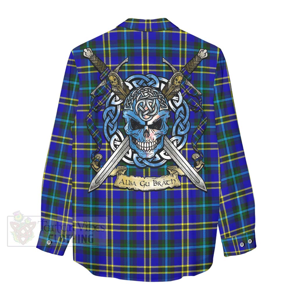 Tartan Vibes Clothing Hope Tartan Women's Casual Shirt with Family Crest Celtic Skull Style