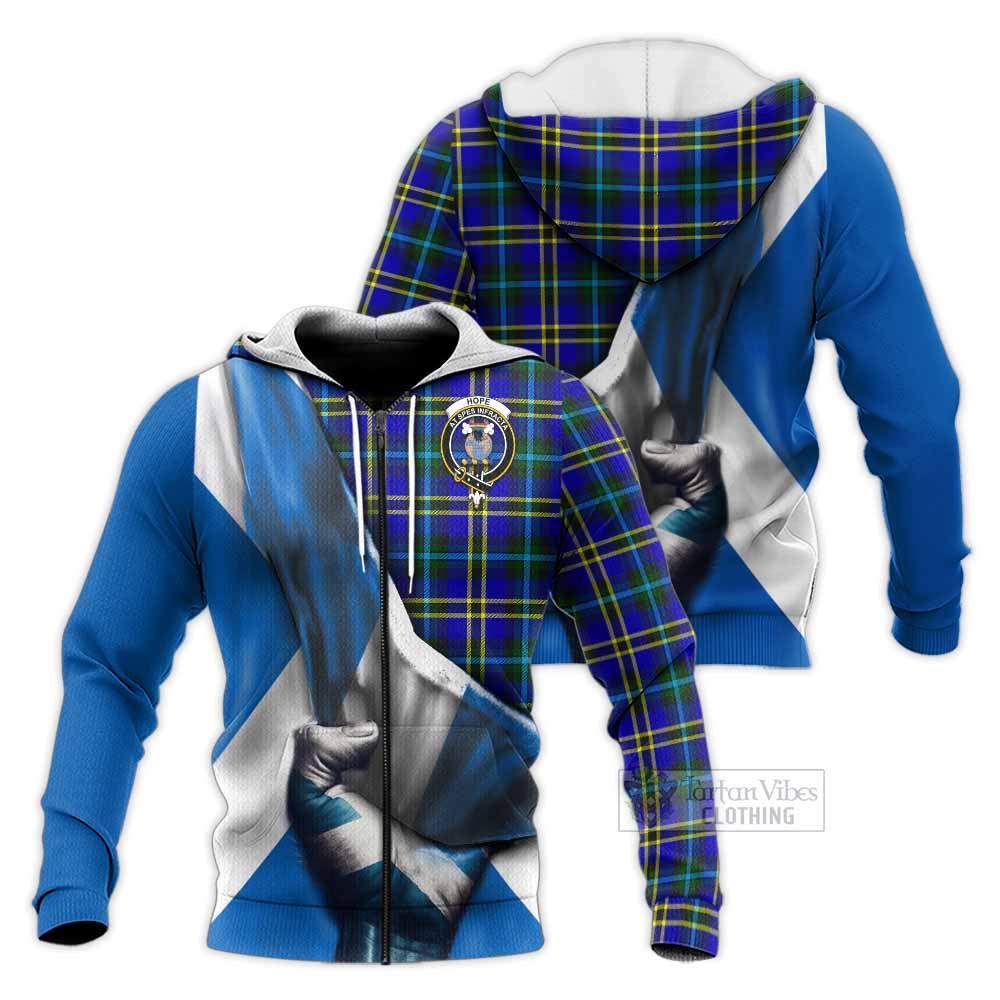 Tartan Vibes Clothing Hope Tartan Knitted Hoodie with Family Crest Scotland Patriotic Style