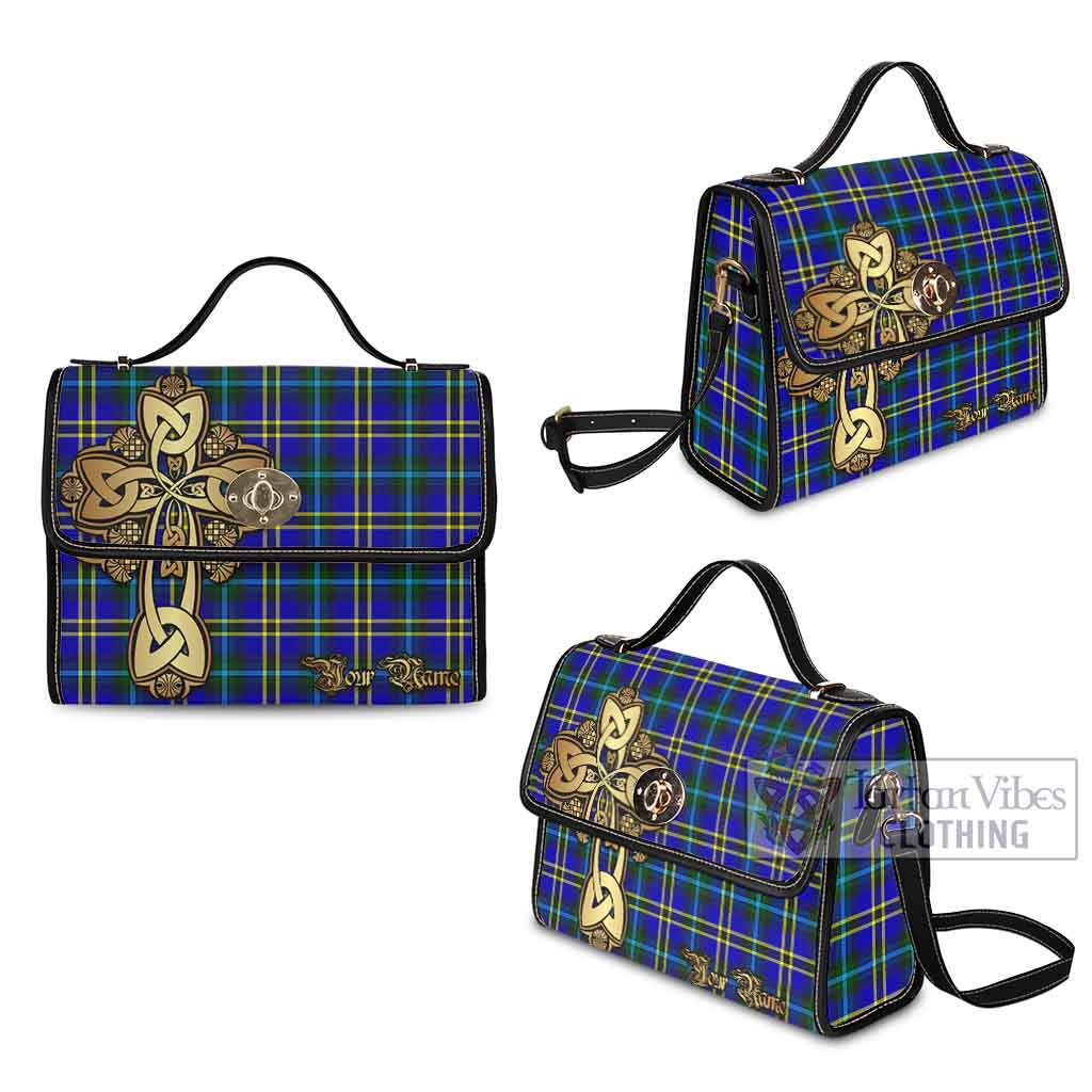 Tartan Vibes Clothing Hope Tartan Waterproof Canvas Bag Golden Thistle Celtic Cross Style