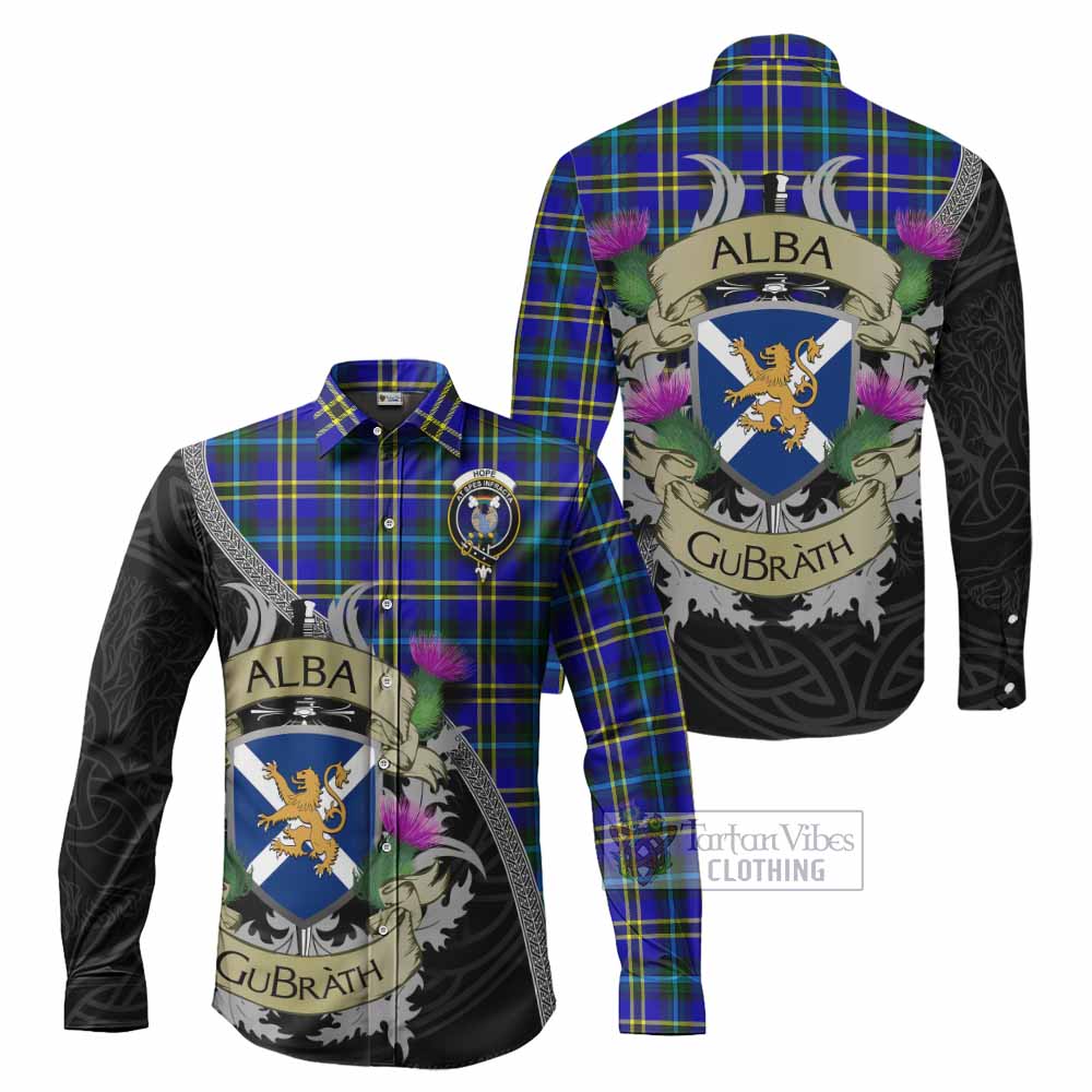 Hope Tartan Family Crest Long Sleeve Button Shirt Lion Rampant Royal Thistle Shield Celtic Inspired - Tartan Vibes Clothing