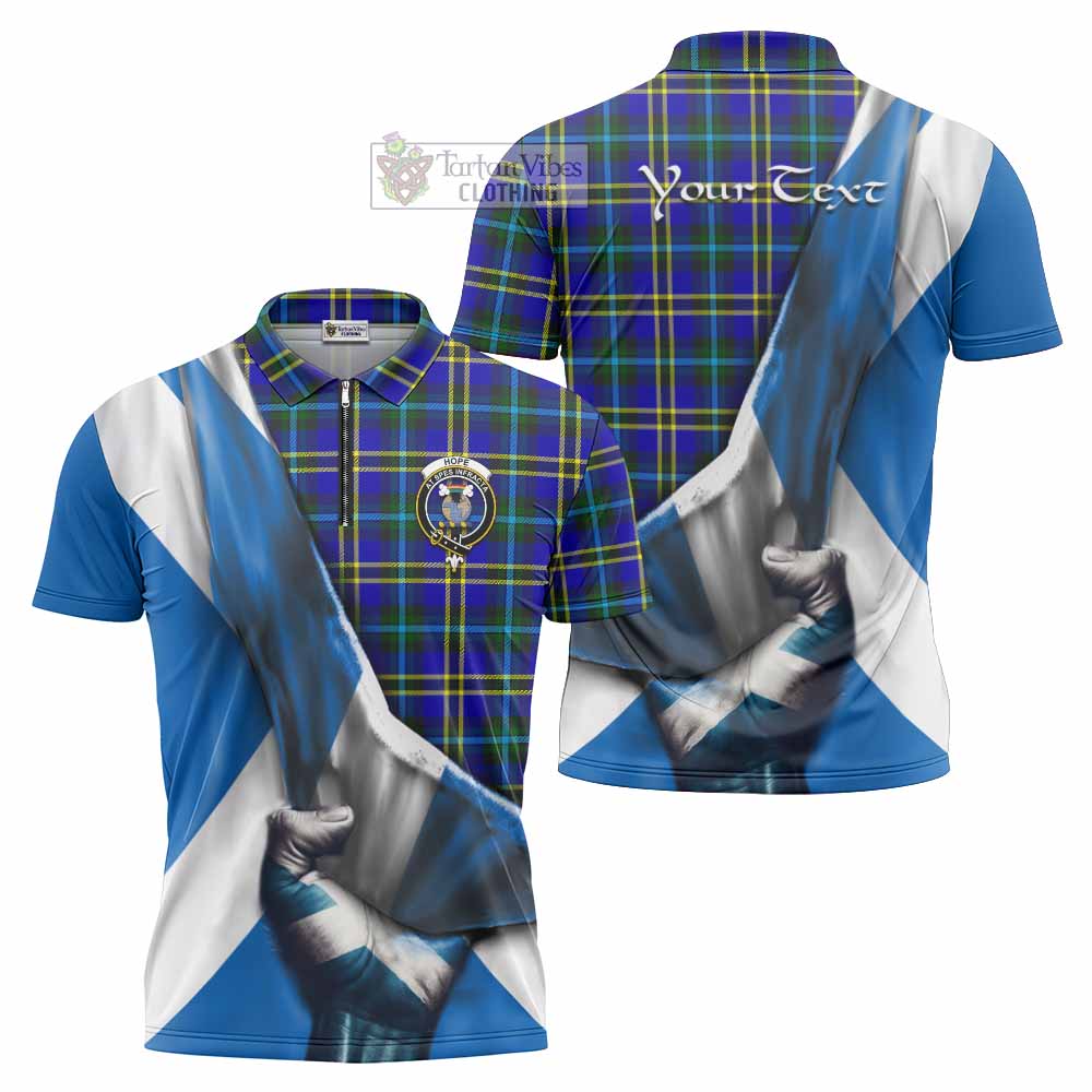 Tartan Vibes Clothing Hope Tartan Zipper Polo Shirt with Family Crest Scotland Patriotic Style